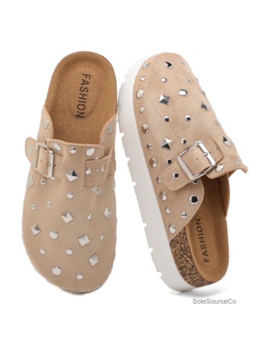 Suede Platform Clogs Chunky Mules Cork Footbed Slip-On Shoes